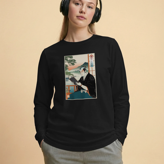 Samurai Reading Books Ukiyo-e Unisex Long Sleeve Tee No.2 - Samurai Original