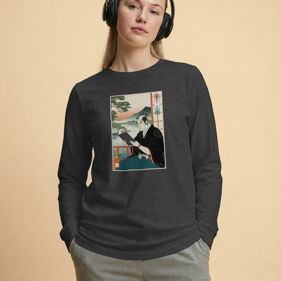 Samurai Reading Books Ukiyo-e Unisex Long Sleeve Tee No.2 - Samurai Original