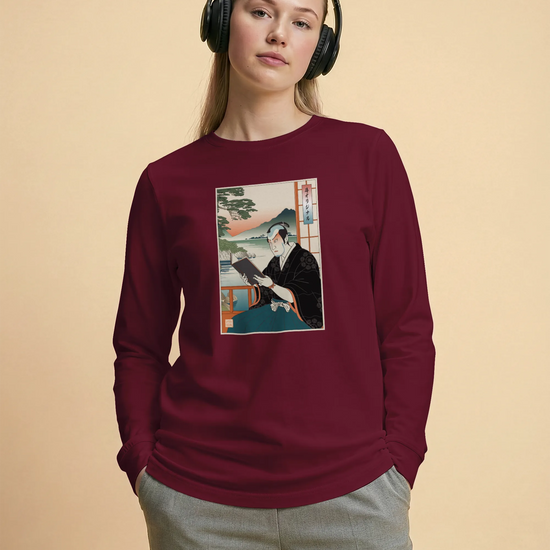 Samurai Reading Books Ukiyo-e Unisex Long Sleeve Tee No.2 - Samurai Original