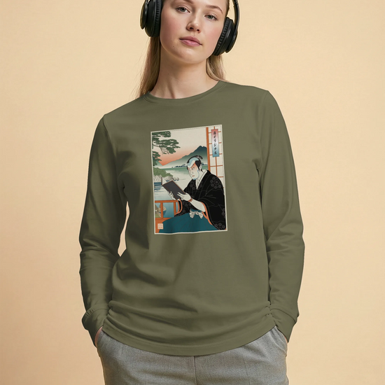 Samurai Reading Books Ukiyo-e Unisex Long Sleeve Tee No.2 - Samurai Original