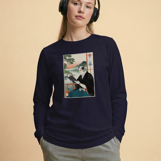 Samurai Reading Books Ukiyo-e Unisex Long Sleeve Tee No.2 - Samurai Original