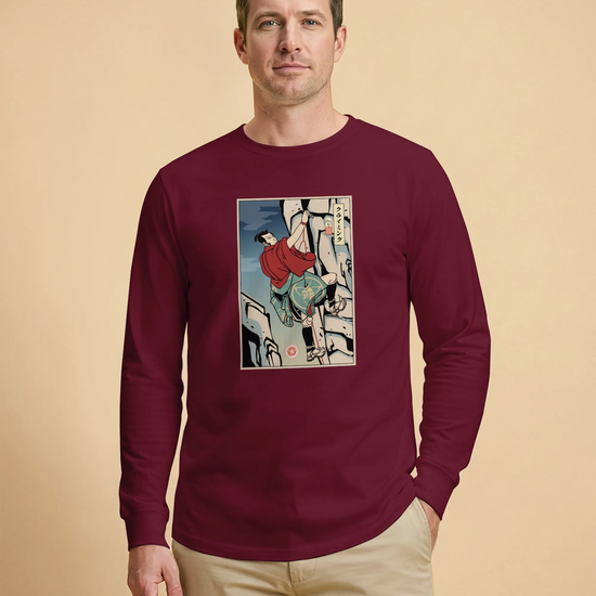 Samurai Rock Climbing Extreme Sport Ukiyo-e Unisex Long Sleeve Tee - Samurai Original