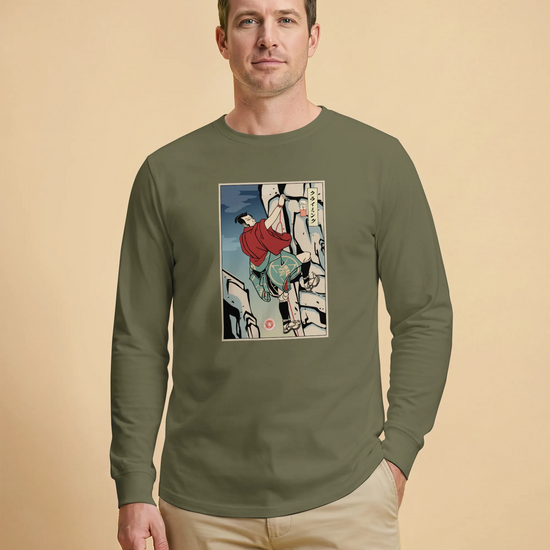 Samurai Rock Climbing Extreme Sport Ukiyo-e Unisex Long Sleeve Tee - Samurai Original