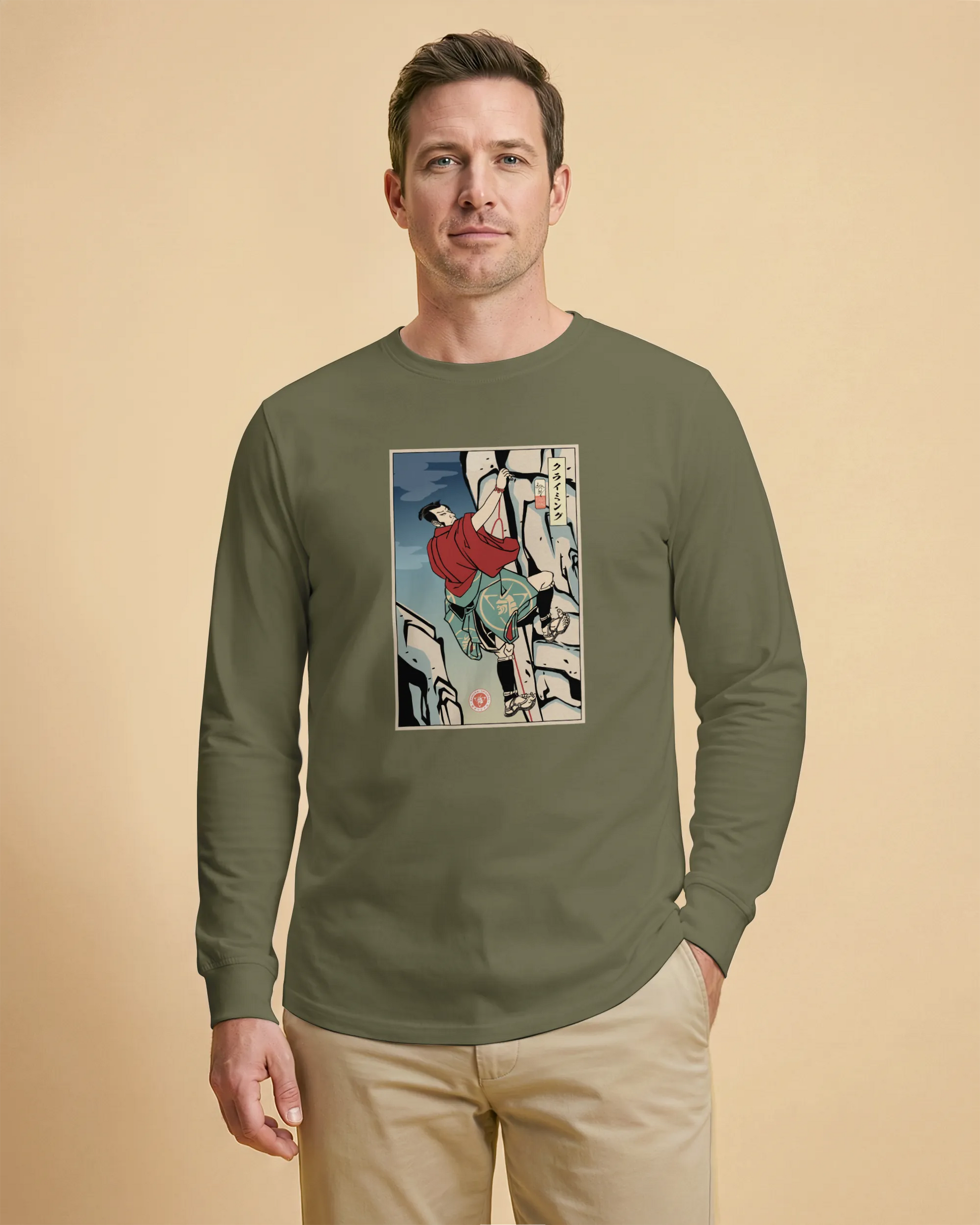 Samurai Rock Climbing Extreme Sport Ukiyo-e Unisex Long Sleeve Tee - Samurai Original