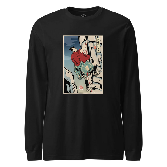 Samurai Rock Climbing Extreme Sport Ukiyo-e Unisex Long Sleeve Tee Black - Samurai Original