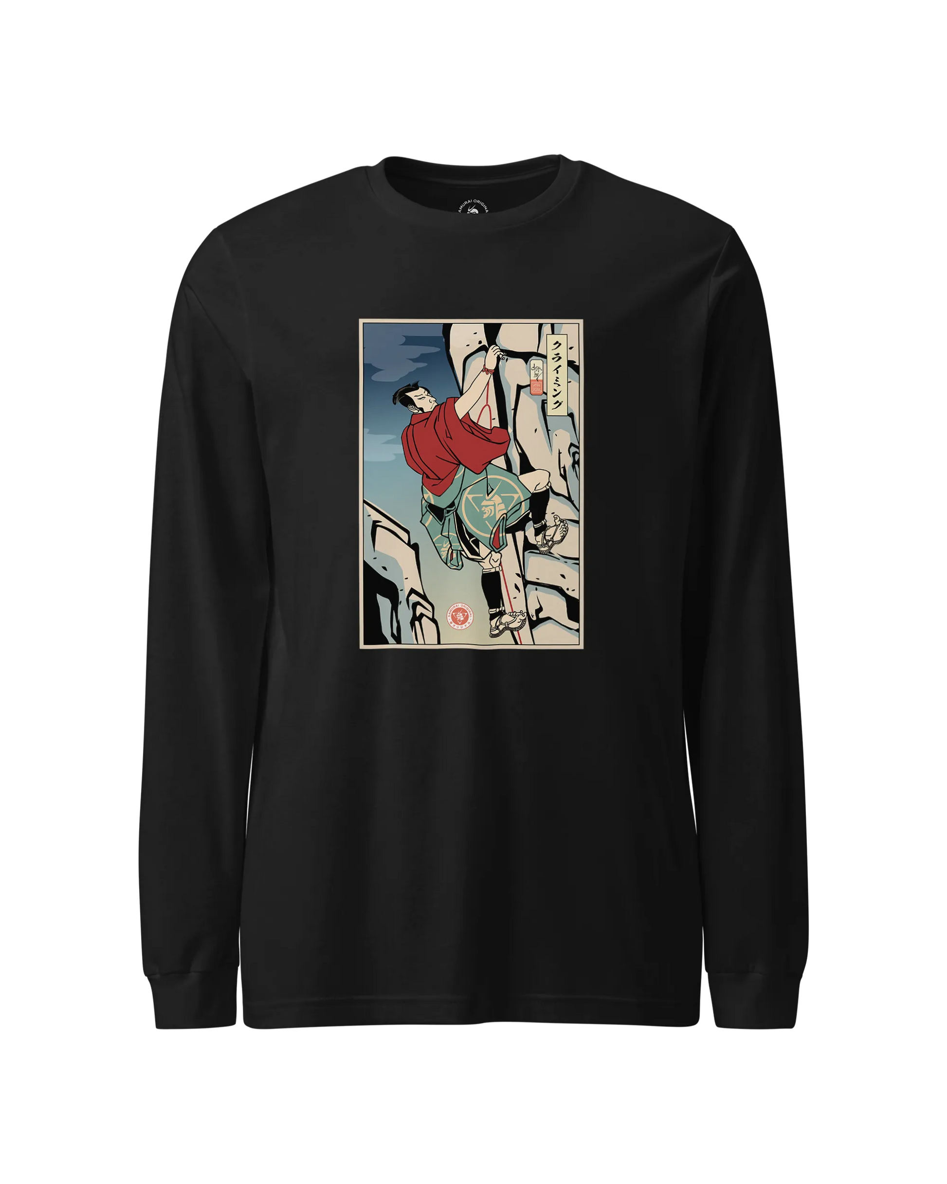 Samurai Rock Climbing Extreme Sport Ukiyo-e Unisex Long Sleeve Tee Black - Samurai Original