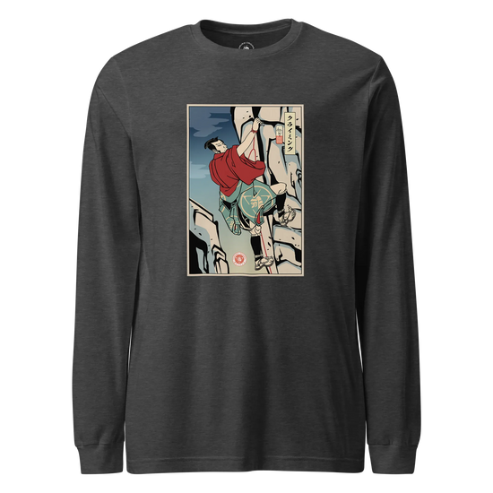 Samurai Rock Climbing Extreme Sport Ukiyo-e Unisex Long Sleeve Tee Dark Grey Heather - Samurai Original