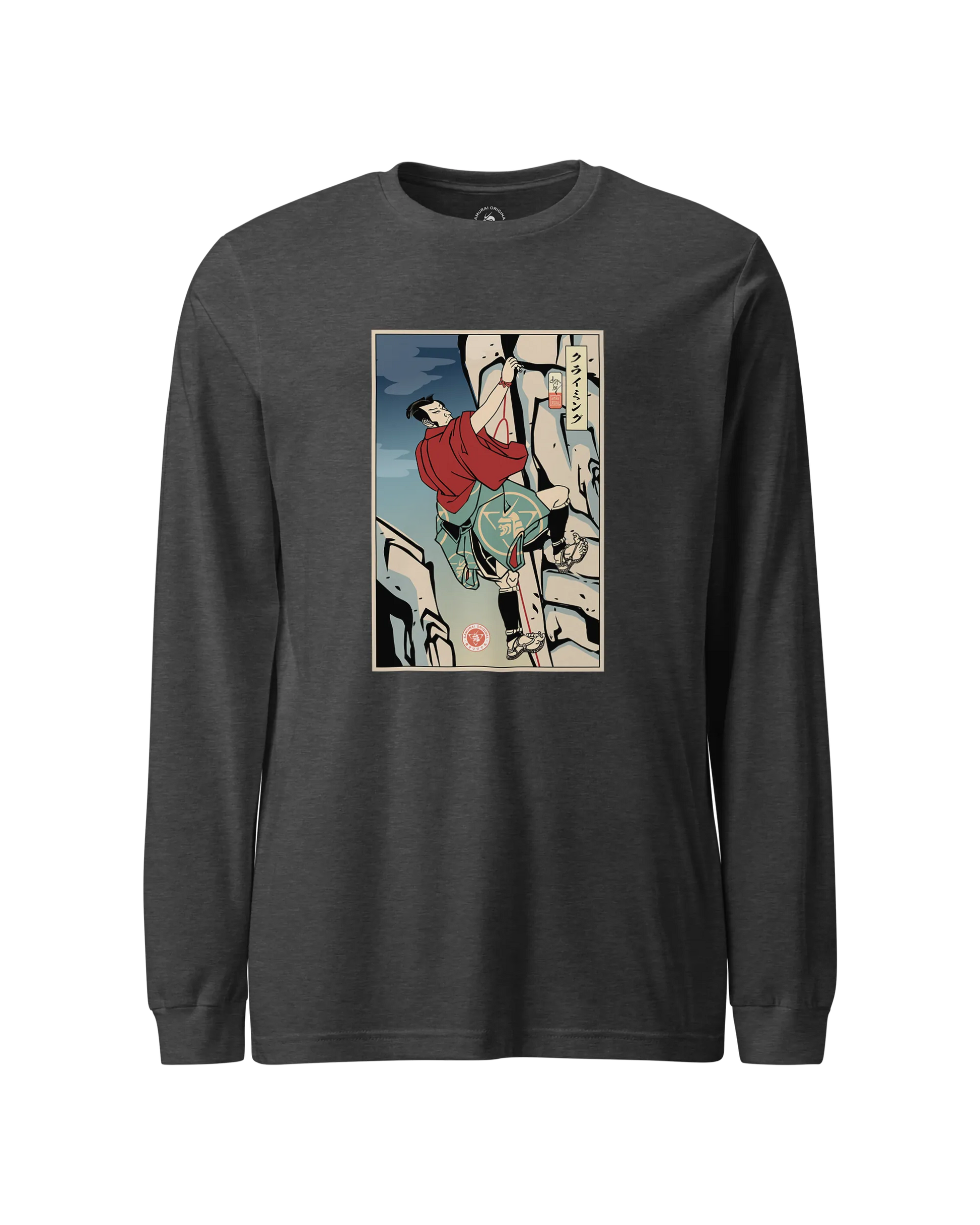 Samurai Rock Climbing Extreme Sport Ukiyo-e Unisex Long Sleeve Tee Dark Grey Heather - Samurai Original