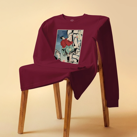 Samurai Rock Climbing Extreme Sport Ukiyo-e Unisex Long Sleeve Tee - Samurai Original