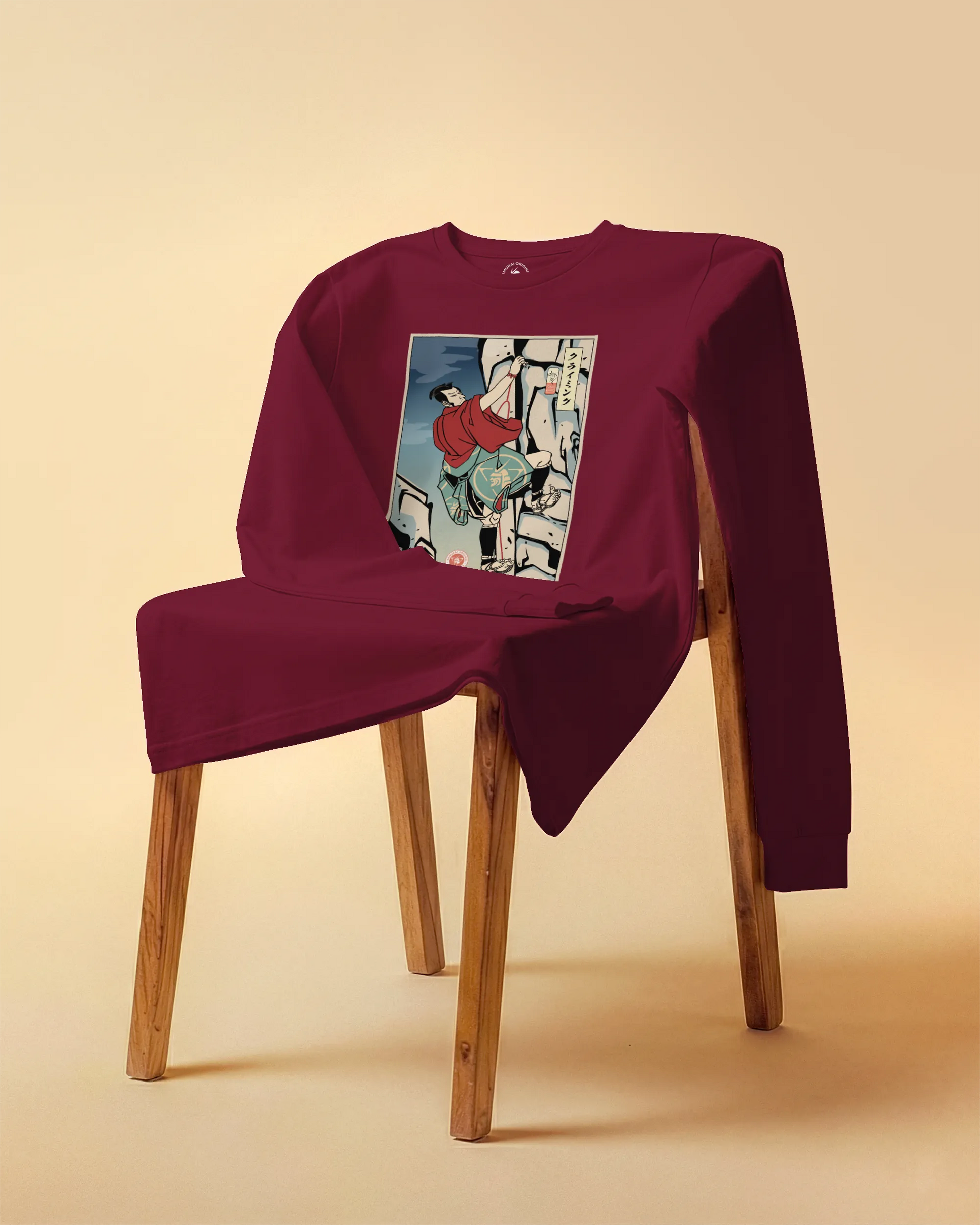 Samurai Rock Climbing Extreme Sport Ukiyo-e Unisex Long Sleeve Tee - Samurai Original