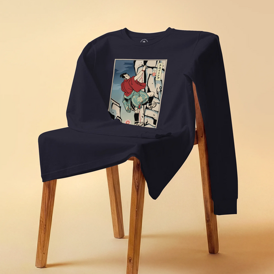 Samurai Rock Climbing Extreme Sport Ukiyo-e Unisex Long Sleeve Tee - Samurai Original
