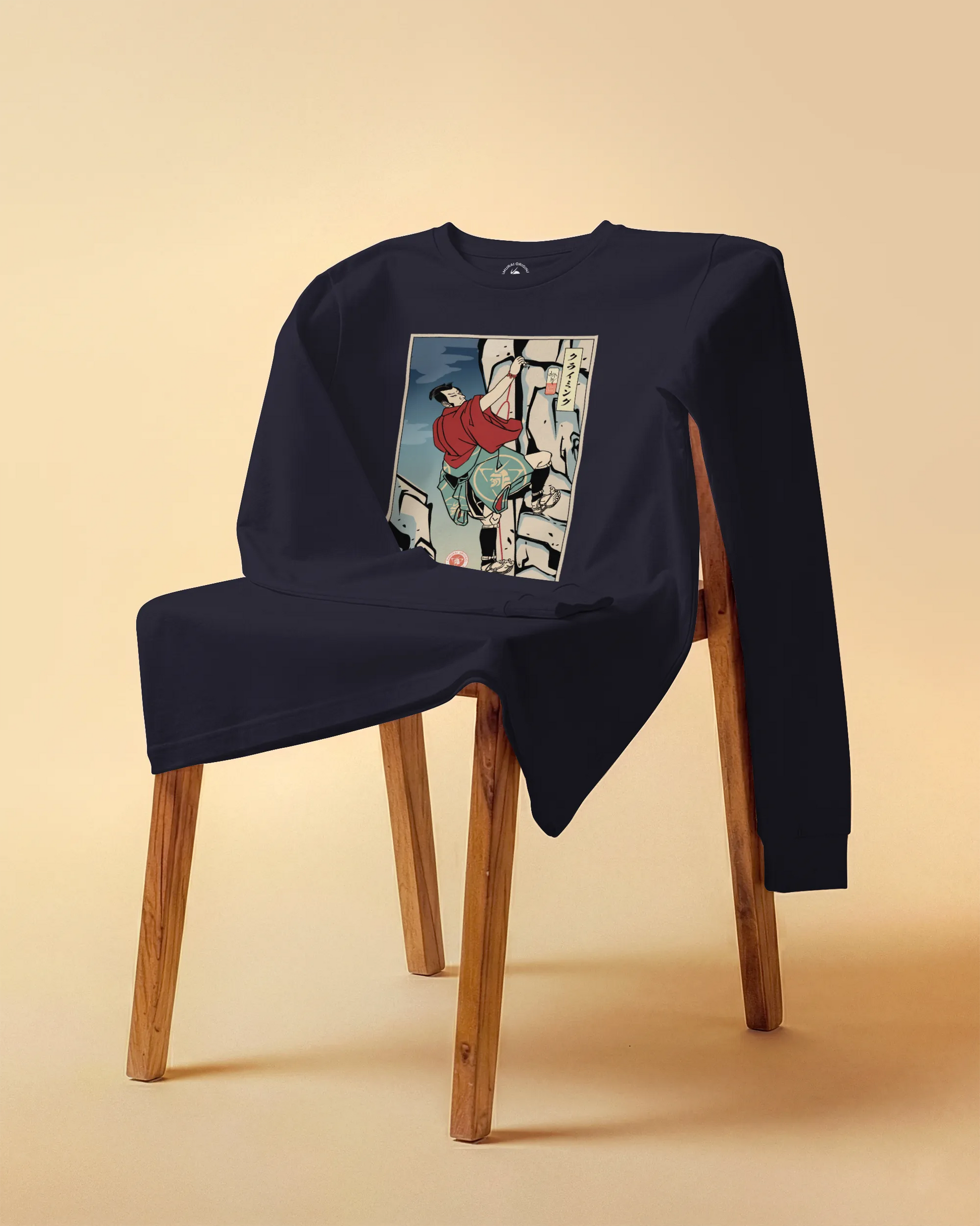 Samurai Rock Climbing Extreme Sport Ukiyo-e Unisex Long Sleeve Tee - Samurai Original