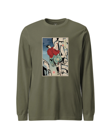 Samurai Rock Climbing Extreme Sport Ukiyo-e Unisex Long Sleeve Tee Military Green - Samurai Original
