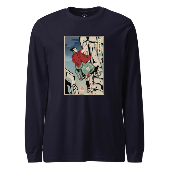Samurai Rock Climbing Extreme Sport Ukiyo-e Unisex Long Sleeve Tee Navy - Samurai Original