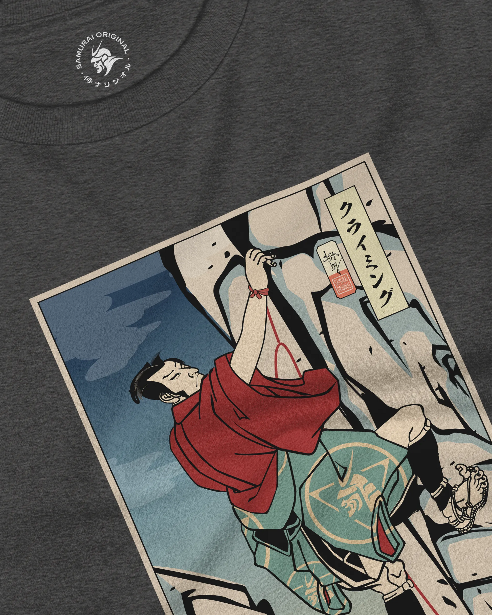 Samurai Rock Climbing Extreme Sport Ukiyo-e Unisex Long Sleeve Tee - Samurai Original