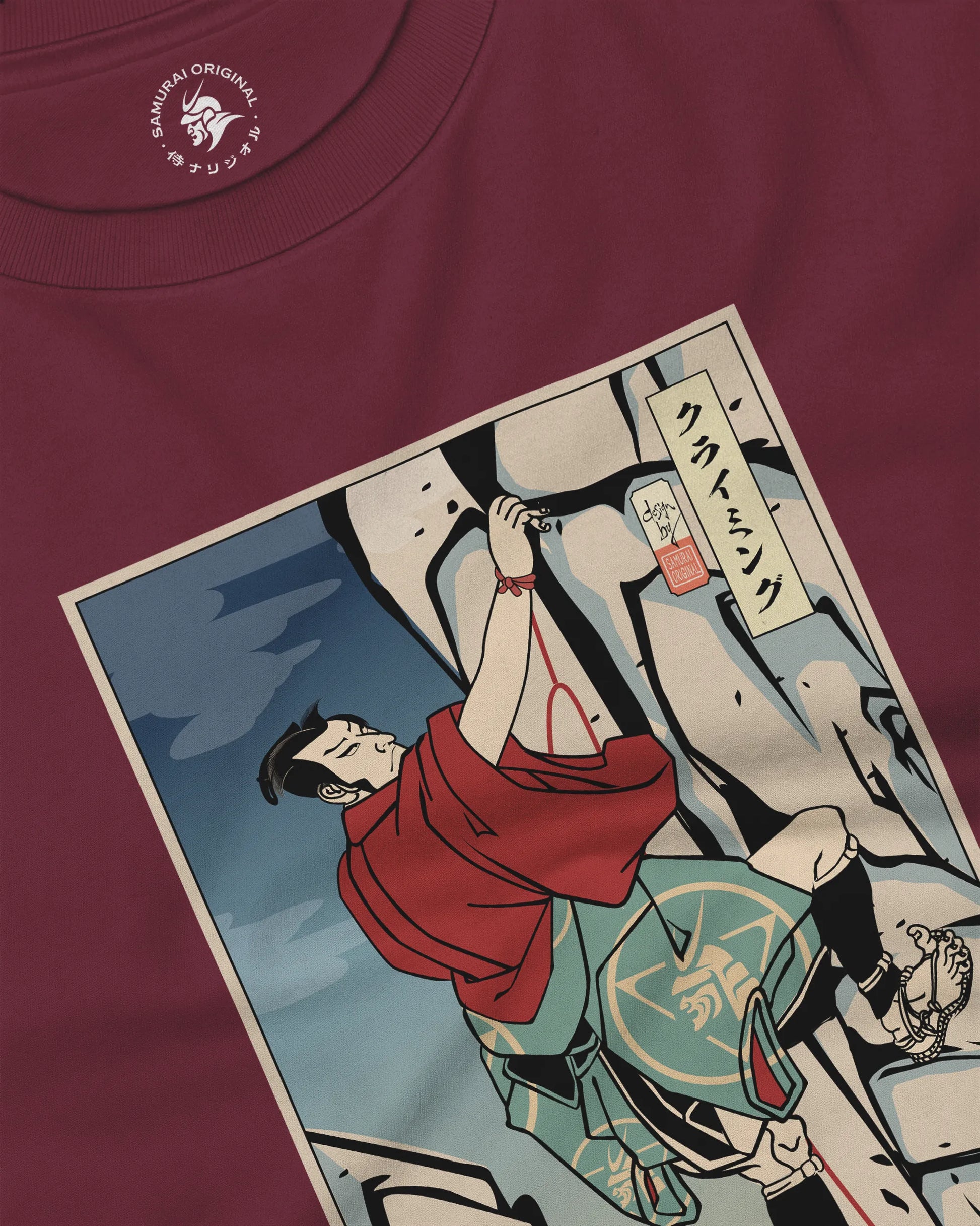 Samurai Rock Climbing Extreme Sport Ukiyo-e Unisex Long Sleeve Tee - Samurai Original