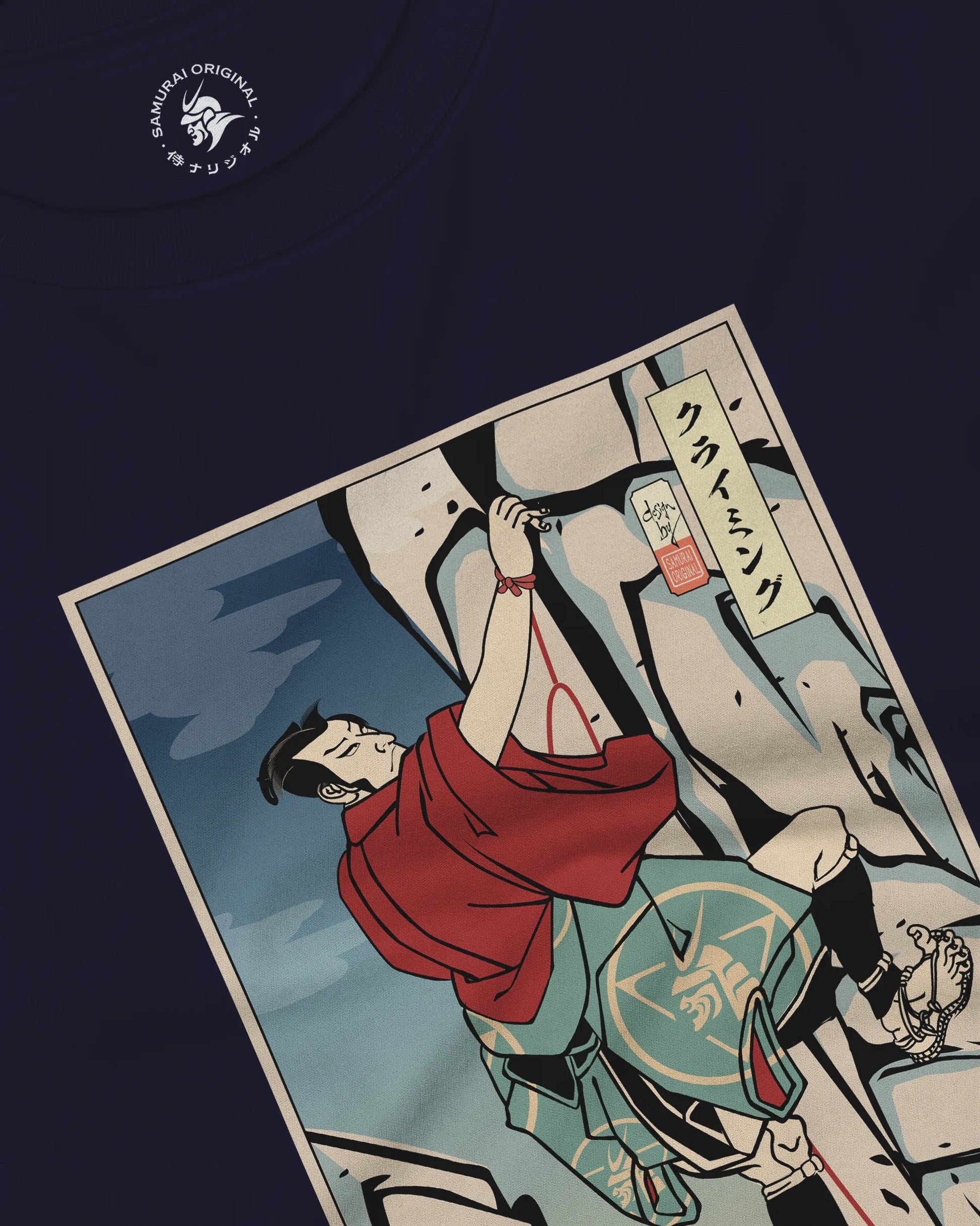 Samurai Rock Climbing Extreme Sport Ukiyo-e Unisex Long Sleeve Tee - Samurai Original