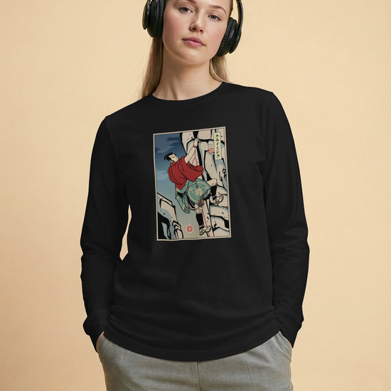 Samurai Rock Climbing Extreme Sport Ukiyo-e Unisex Long Sleeve Tee - Samurai Original