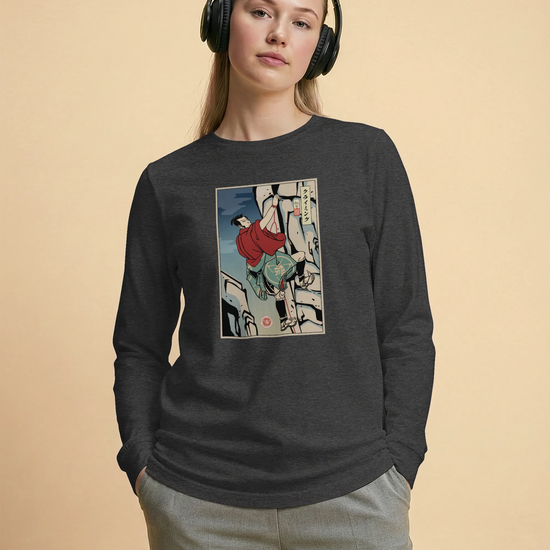 Samurai Rock Climbing Extreme Sport Ukiyo-e Unisex Long Sleeve Tee - Samurai Original