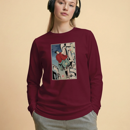 Samurai Rock Climbing Extreme Sport Ukiyo-e Unisex Long Sleeve Tee - Samurai Original