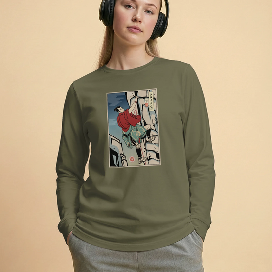 Samurai Rock Climbing Extreme Sport Ukiyo-e Unisex Long Sleeve Tee - Samurai Original