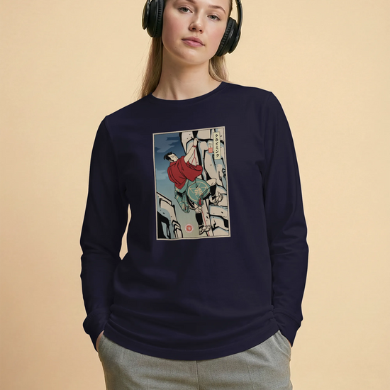 Samurai Rock Climbing Extreme Sport Ukiyo-e Unisex Long Sleeve Tee - Samurai Original