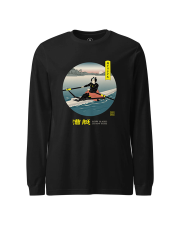 Samurai Rowing Japanese Ukiyo-e Unisex Long Sleeve Tee Black - Samurai Original
