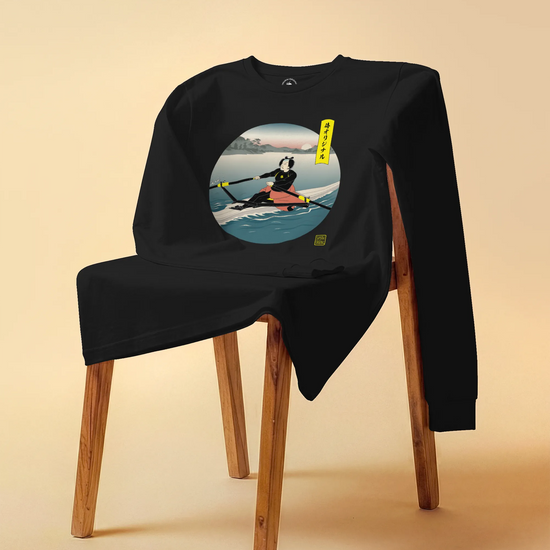 Samurai Rowing Japanese Ukiyo-e Unisex Long Sleeve Tee - Samurai Original
