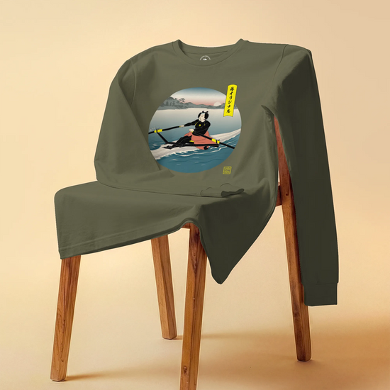 Samurai Rowing Japanese Ukiyo-e Unisex Long Sleeve Tee - Samurai Original