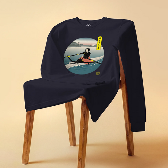 Samurai Rowing Japanese Ukiyo-e Unisex Long Sleeve Tee - Samurai Original