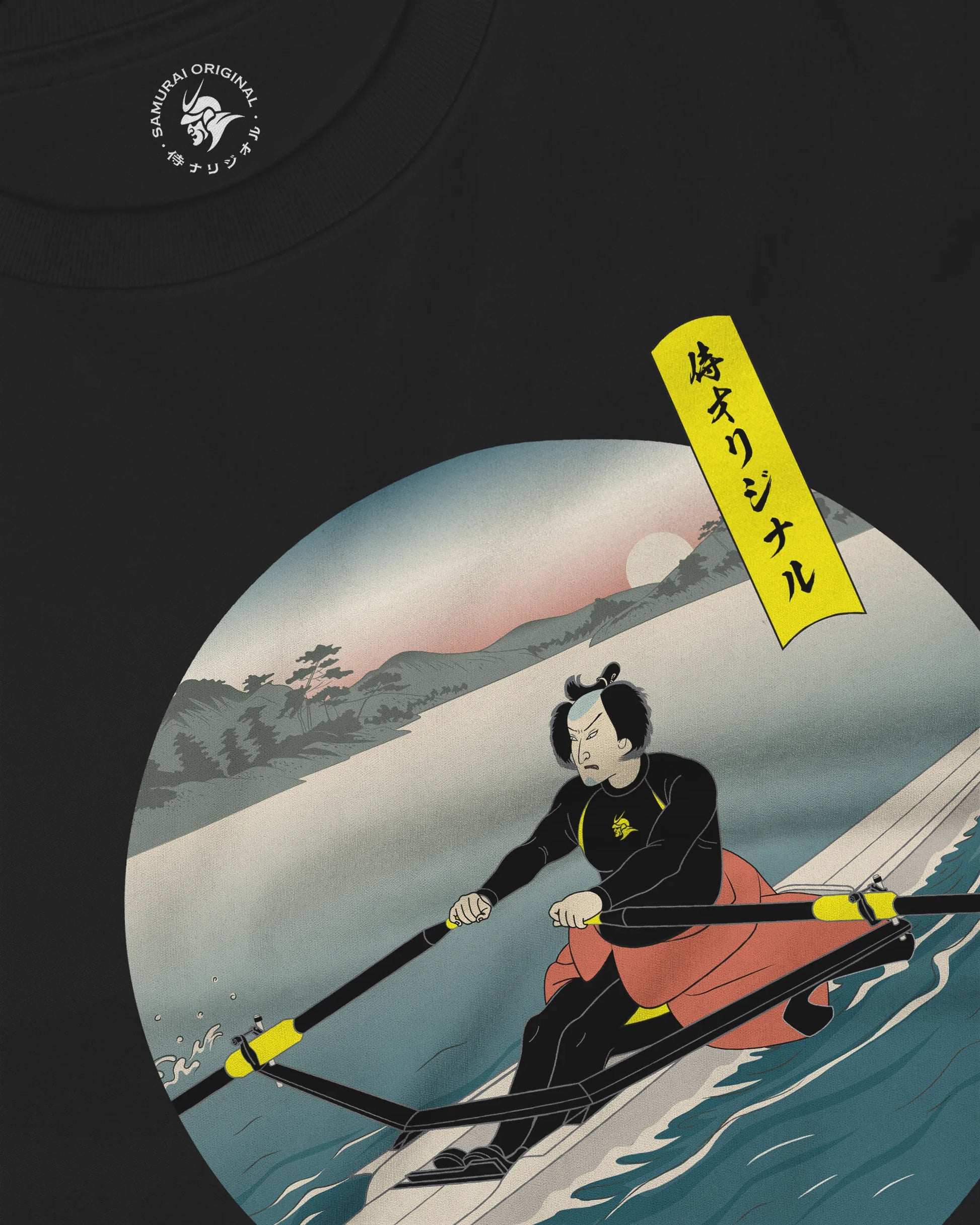 Samurai Rowing Japanese Ukiyo-e Unisex Long Sleeve Tee - Samurai Original