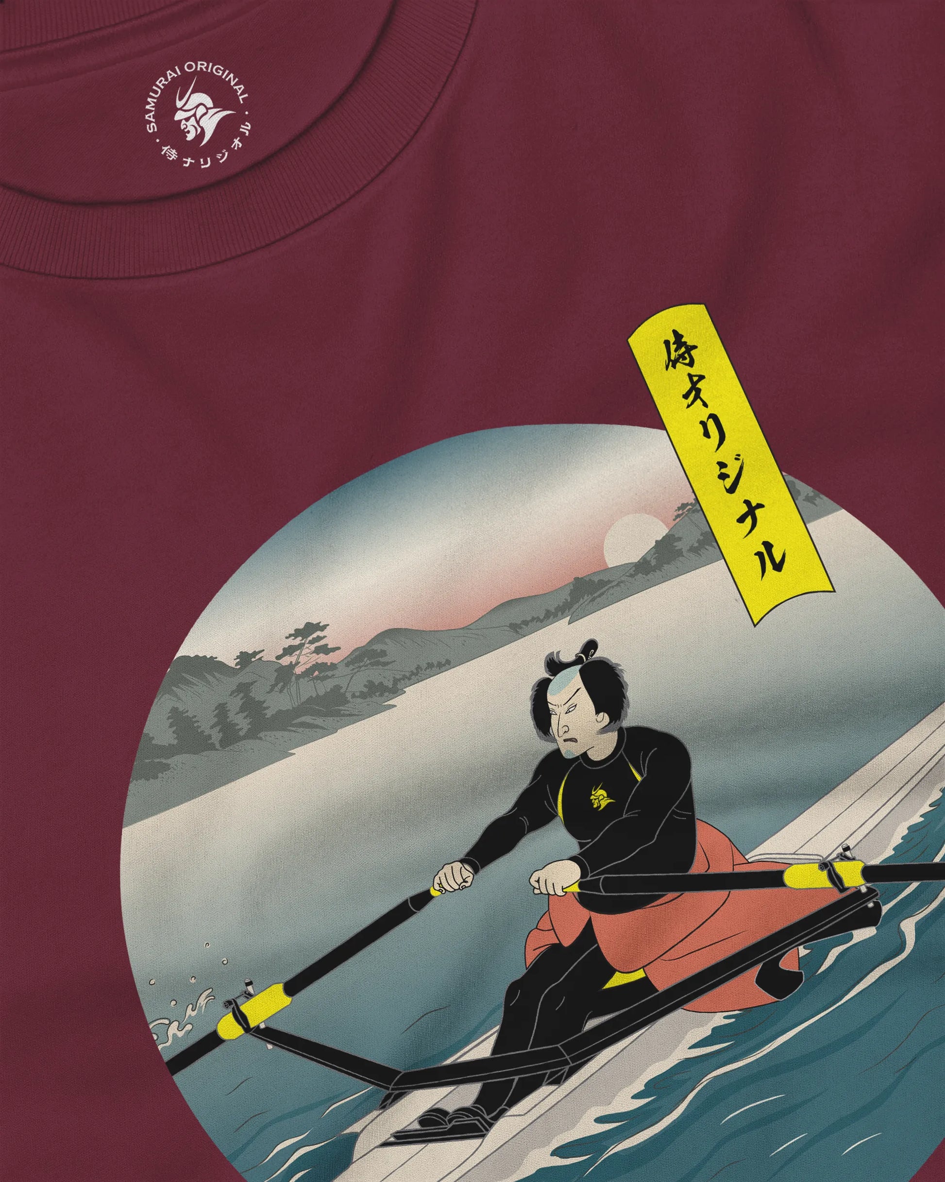 Samurai Rowing Japanese Ukiyo-e Unisex Long Sleeve Tee - Samurai Original