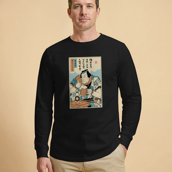 Samurai Save Water Drink Beer Ukiyo-e Funny Saying Unisex Long Sleeve Tee - Samurai Original