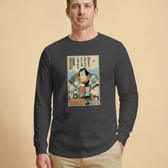 Samurai Save Water Drink Beer Ukiyo-e Funny Saying Unisex Long Sleeve Tee - Samurai Original