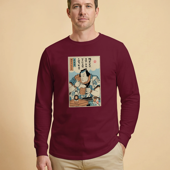 Samurai Save Water Drink Beer Ukiyo-e Funny Saying Unisex Long Sleeve Tee - Samurai Original