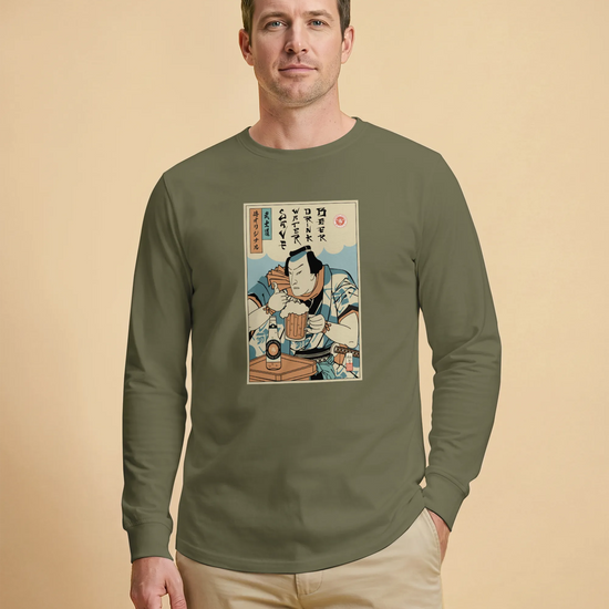 Samurai Save Water Drink Beer Ukiyo-e Funny Saying Unisex Long Sleeve Tee - Samurai Original