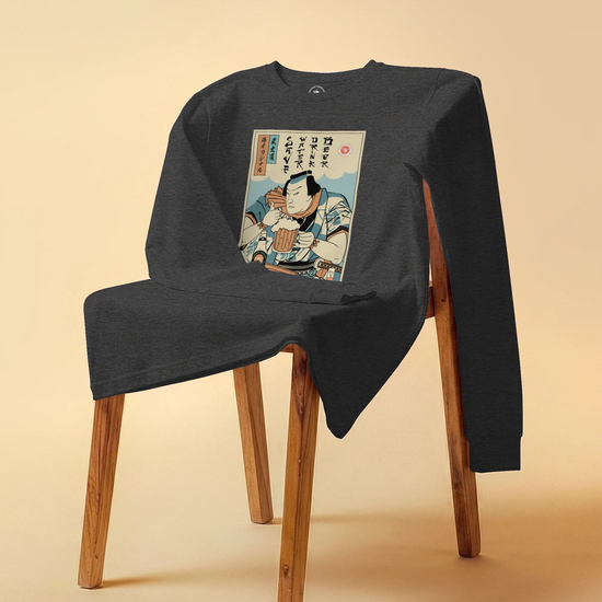 Samurai Save Water Drink Beer Ukiyo-e Funny Saying Unisex Long Sleeve Tee - Samurai Original