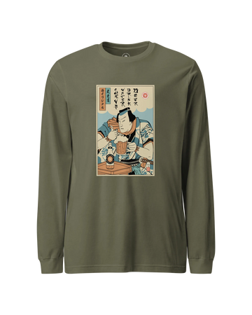 Samurai Save Water Drink Beer Ukiyo-e Funny Saying Unisex Long Sleeve Tee Military Green - Samurai Original