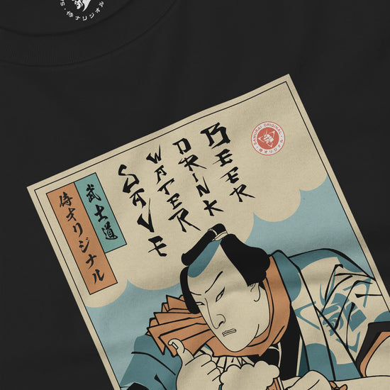 Samurai Save Water Drink Beer Ukiyo-e Funny Saying Unisex Long Sleeve Tee - Samurai Original