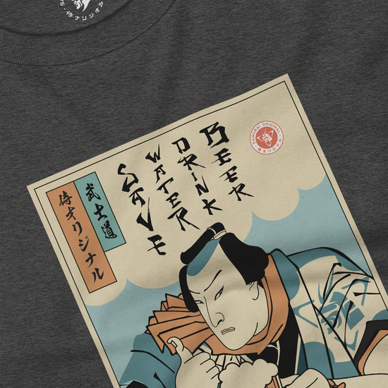 Samurai Save Water Drink Beer Ukiyo-e Funny Saying Unisex Long Sleeve Tee - Samurai Original