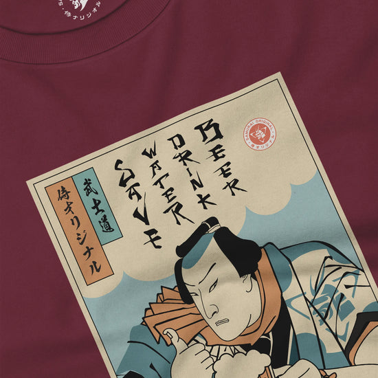 Samurai Save Water Drink Beer Ukiyo-e Funny Saying Unisex Long Sleeve Tee - Samurai Original
