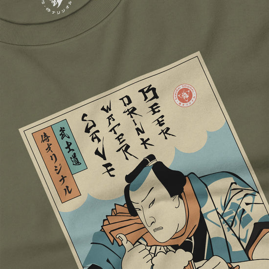 Samurai Save Water Drink Beer Ukiyo-e Funny Saying Unisex Long Sleeve Tee - Samurai Original