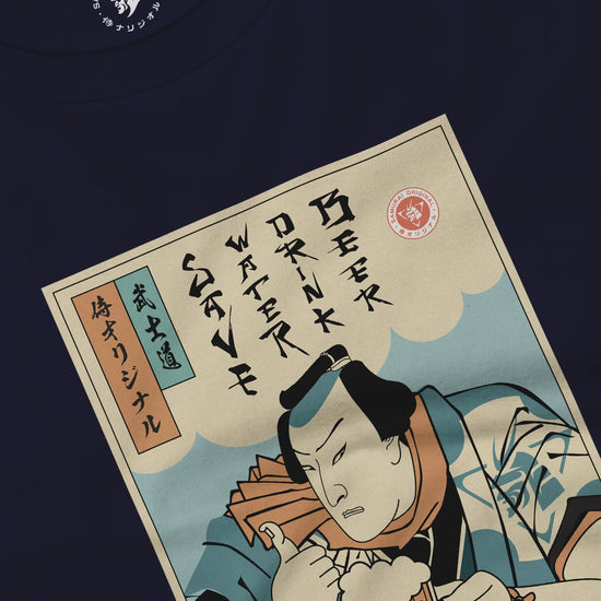 Samurai Save Water Drink Beer Ukiyo-e Funny Saying Unisex Long Sleeve Tee - Samurai Original