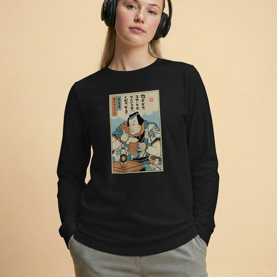 Samurai Save Water Drink Beer Ukiyo-e Funny Saying Unisex Long Sleeve Tee - Samurai Original