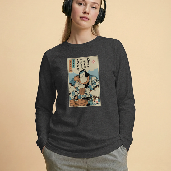 Samurai Save Water Drink Beer Ukiyo-e Funny Saying Unisex Long Sleeve Tee - Samurai Original