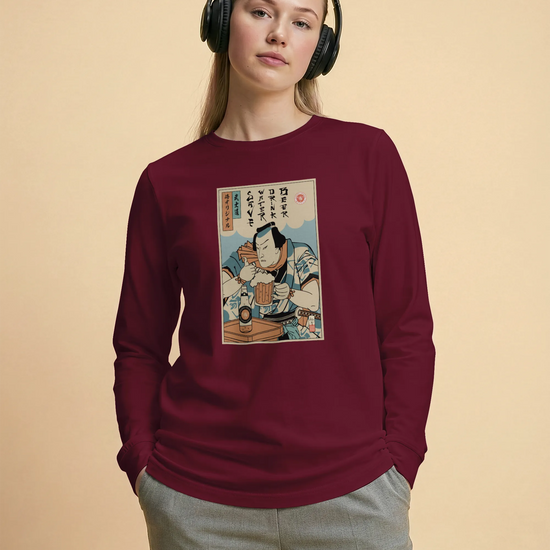 Samurai Save Water Drink Beer Ukiyo-e Funny Saying Unisex Long Sleeve Tee - Samurai Original