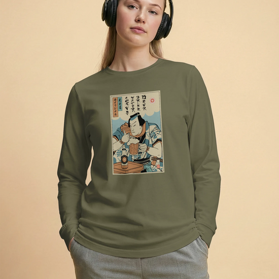 Samurai Save Water Drink Beer Ukiyo-e Funny Saying Unisex Long Sleeve Tee - Samurai Original