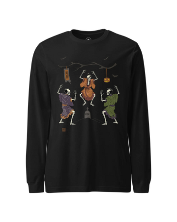 Samurai Skeleton Dance Halloween Japanese Ukiyo-e Unisex Long Sleeve Tee