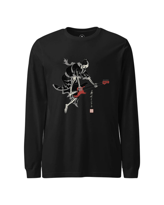 Samurai Skeleton Guitar Bass Japanese Ukiyo-e Unisex Long Sleeve Tee No.9