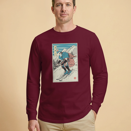 Samurai Ski Winter Sport Ukiyo-e Unisex Long Sleeve Tee - Samurai Original